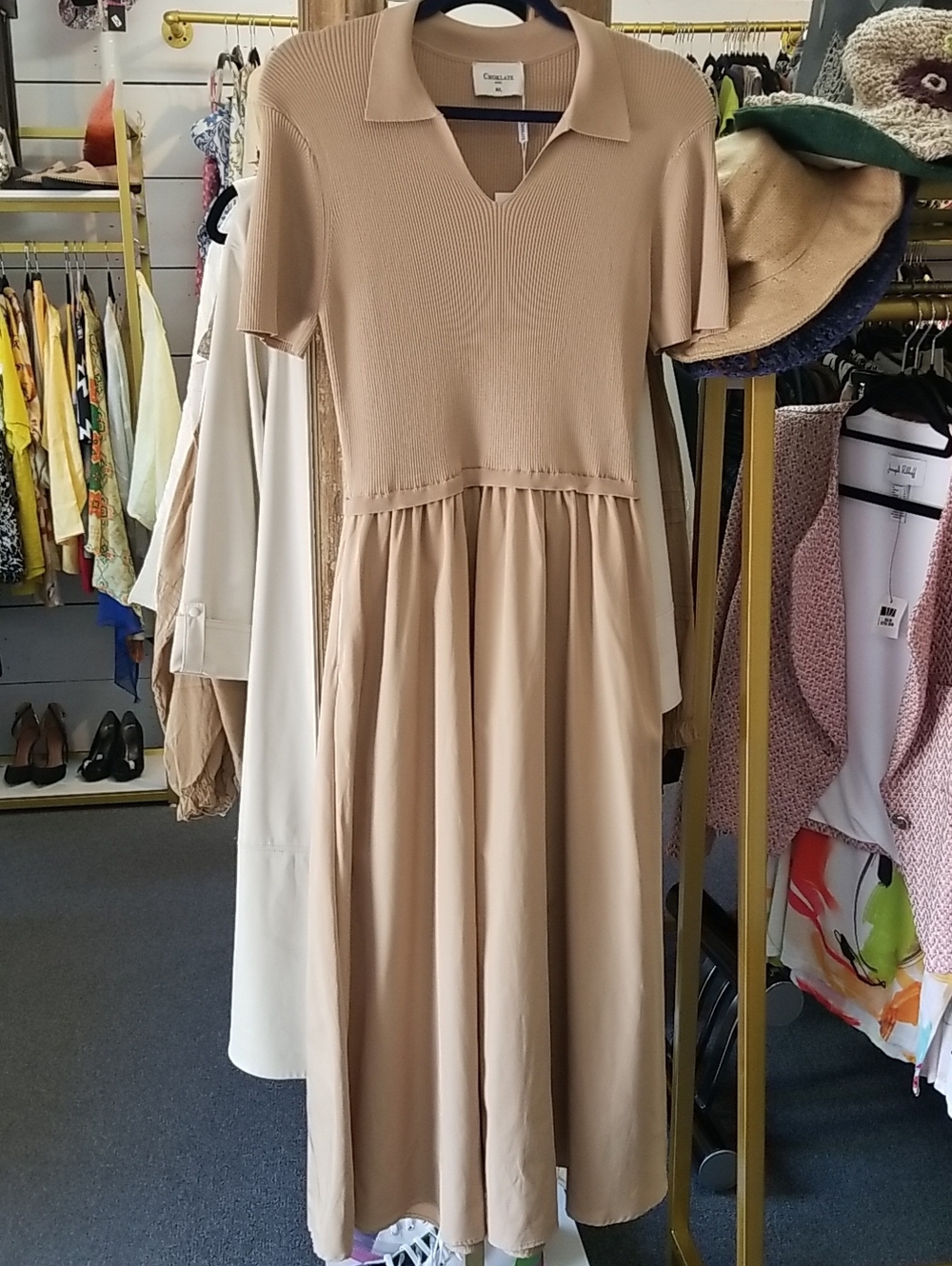 Casual Beige Polo-Style Maxi Dress
